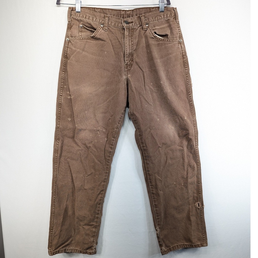 Dickies Mens Brown Duck Canvas Carpenter Work Pants 32x30 ED218STB Distressed